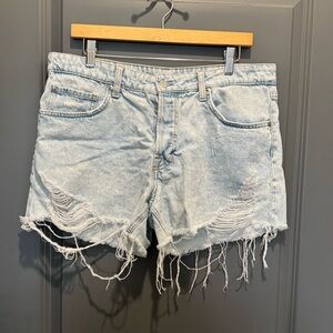 H&M Light Blue Frayed Boyfriend Denim Shorts